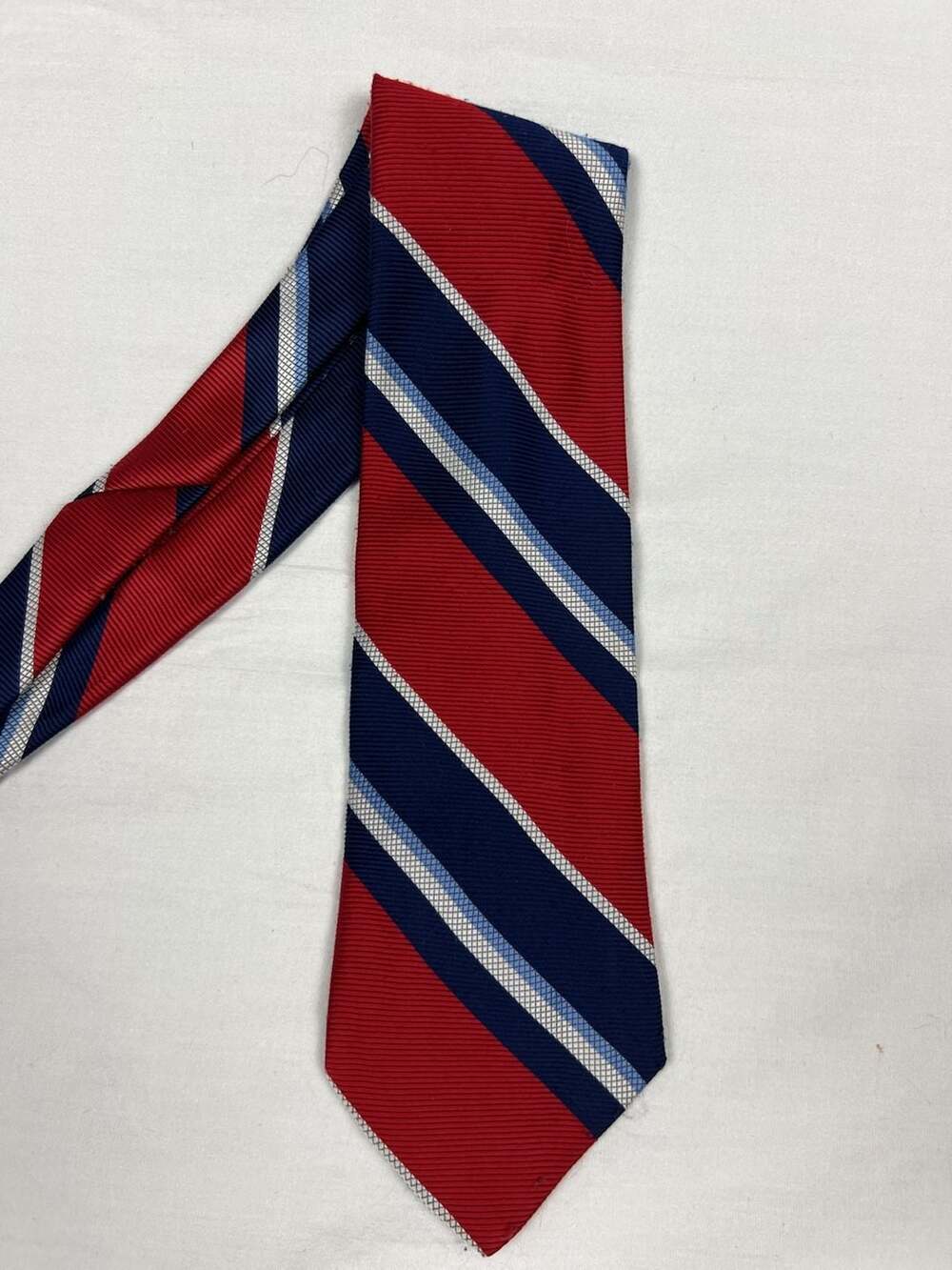 M.A.G. Red, Navy, and Light Blue Striped Silk Men's Necktie